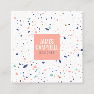 Moderne lichtroze terrazzokleurige abstracte patro vierkante visitekaartje