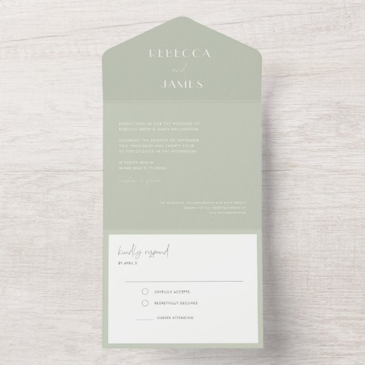 Moderne lichtvaardige groene zegels sturen bruilof all in one uitnodiging (Binnen)