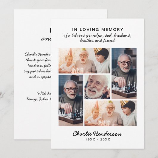 Moderne Liefde & Bedankt 5-foto Begrafenis/Verdiep (Voorkant / Achterkant)