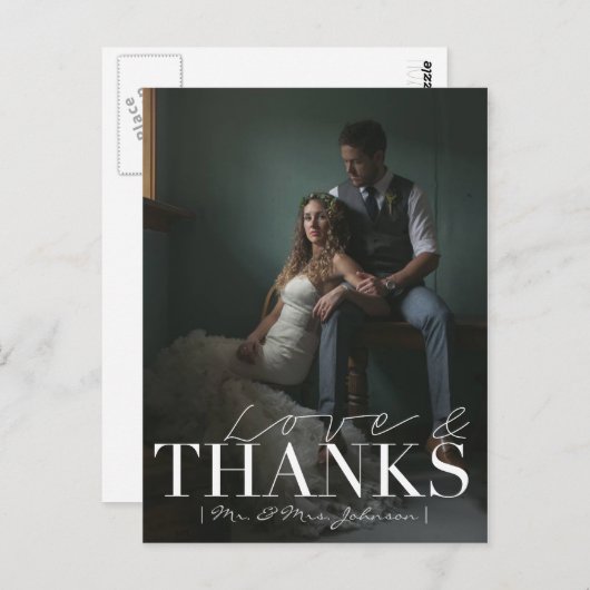 Moderne Liefde & Bedankt | Bruiloft dank u foto Briefkaart (Voorkant / Achterkant)