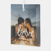 Moderne Liefde Boog Typografie Koppel Aangepaste F Glas Ornament (Voorkant links)