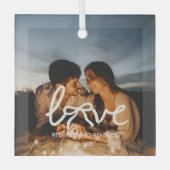 Moderne Liefde Boog Typografie Koppel Aangepaste F Glas Ornament (Voorkant)