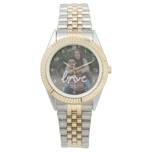 Moderne Liefde Boog Typografie Koppel Aangepaste F Horloge