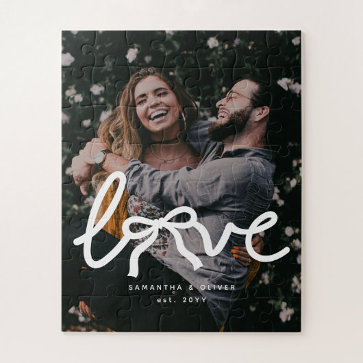 Moderne Liefde Boog Typografie Koppel Aangepaste F Legpuzzel (Verticaal)