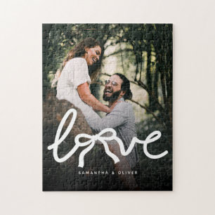 Moderne Liefde Boog Typografie Koppel Aangepaste F Legpuzzel