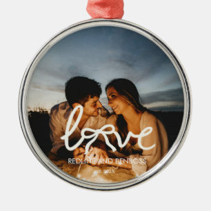Moderne Liefde Boog Typografie Koppel Aangepaste F Metalen Ornament