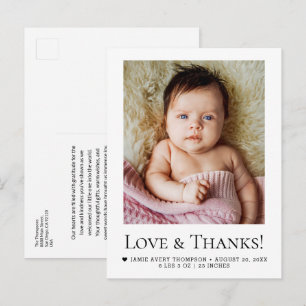 Moderne Liefde & Dank Baby Foto Geboorteaankondigi Briefkaart