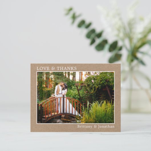Moderne Liefde Dank Huwelijksfoto Omlijst Kraft Briefkaart (Staand voorkant)