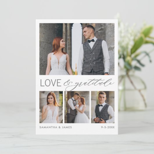 Moderne Liefde & Dankbaarheid 8-foto Collage Bruil Bedankkaart (Staand voorkant)