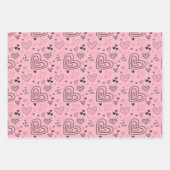 Moderne Liefde Doodles Schattige Roze & Zwarte Har Inpakpapier Vel (Voorkant)