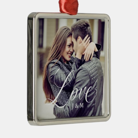 Moderne liefde | Elegant Calligrafie met uw foto Metalen Ornament (Rechts)
