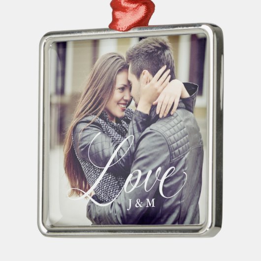 Moderne liefde | Elegant Calligrafie met uw foto Metalen Ornament (Links)