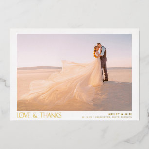 Moderne liefde en Bedankt 2 Fotobruiloft Hartelijk Folie Uitnodiging