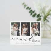 Moderne liefde en Bedankt 3 Fotobruiloft Dank je Briefkaart (Staand voorkant)