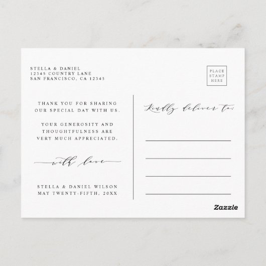 Moderne liefde en Bedankt 3 Fotobruiloft Dank je Briefkaart (Achterkant)