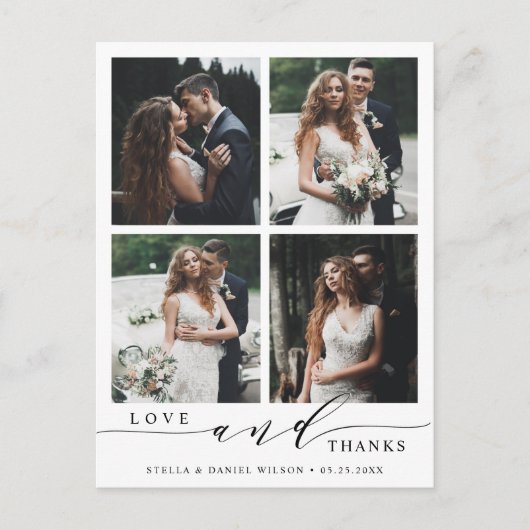 Moderne liefde en Bedankt 4 Fotobruiloft Dank je Briefkaart (Voorkant)