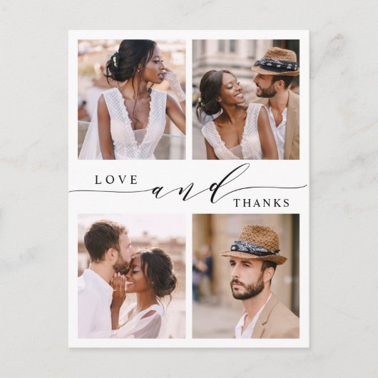 Moderne liefde en Bedankt 4 Fotobruiloft Hartelijk Briefkaart (Voorkant)