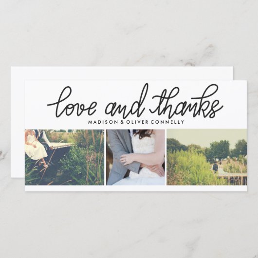 Moderne liefde en Bedankt bruiloft drie foto colla (Voorkant / Achterkant)