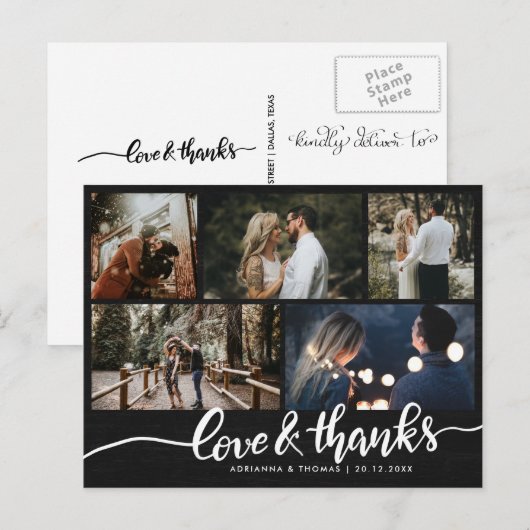 Moderne liefde en Bedankt Eenvoudige vijf trouwfot Briefkaart (Voorkant / Achterkant)