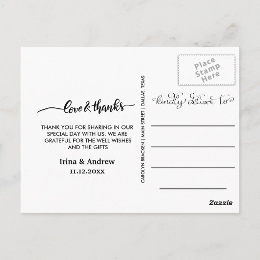 Moderne liefde en Bedankt Eenvoudige vijf trouwfot Briefkaart (Achterkant)