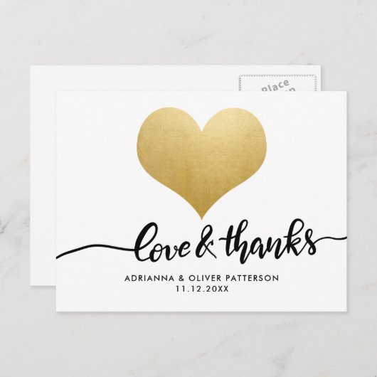 Moderne liefde en Bedankt Faux Gold Foil Heart Briefkaart (Voorkant / Achterkant)