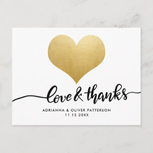 Moderne liefde en Bedankt Faux Gold Foil Heart Briefkaart