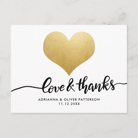 Moderne liefde en Bedankt Faux Gold Foil Heart Briefkaart (Voorkant)