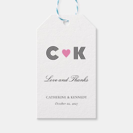 Moderne 'Liefde en Bedankt' Gepersonaliseerde brui Cadeaulabel (Voorkant)