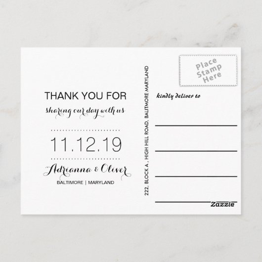 Moderne liefde en Bedankt handgeschreven | Paar fo Briefkaart (Achterkant)