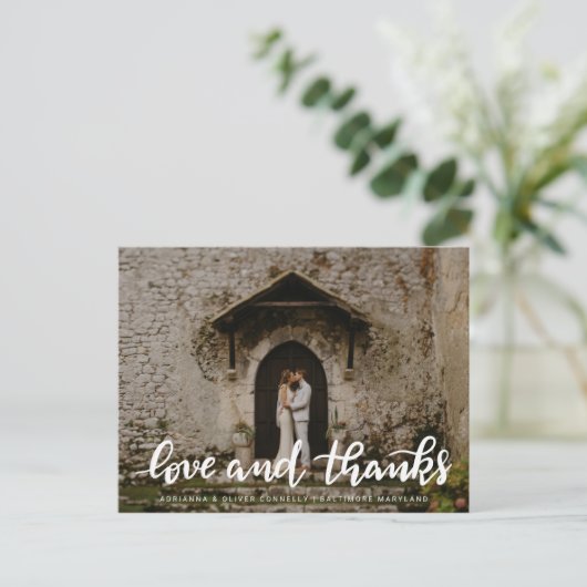 Moderne liefde en Bedankt handgeschreven | Paar fo Briefkaart (Staand voorkant)