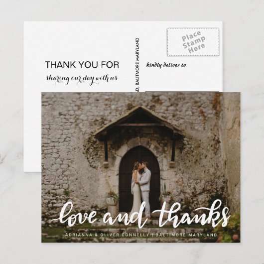 Moderne liefde en Bedankt handgeschreven | Paar fo Briefkaart (Voorkant / Achterkant)