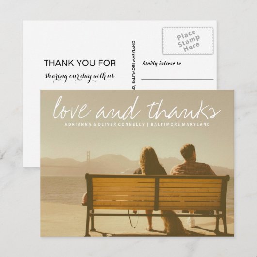 Moderne liefde en Bedankt | Paar foto Briefkaart (Voorkant / Achterkant)