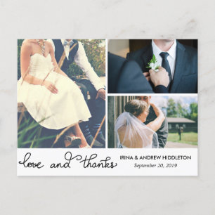 Moderne liefde en Bedankt schrijven drie trouwfoto Briefkaart