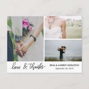 Moderne liefde en Bedankt schrijven drie trouwfoto Briefkaart