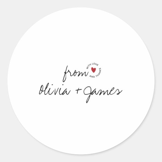 Moderne Liefde en Dank Eenvoudig Script Hart Trouw Ronde Sticker (Voorkant)
