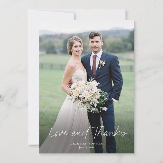 Moderne Liefde en Dank Script Foto Huwelijk  Bedankkaart (Voorkant)