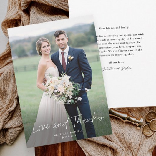 Moderne Liefde en Dank Script Foto Huwelijk  Bedankkaart