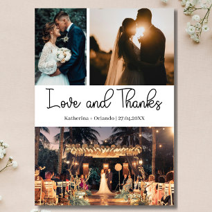 Moderne Liefde en Dank Trouwkaart met Drie Foto's Kaart