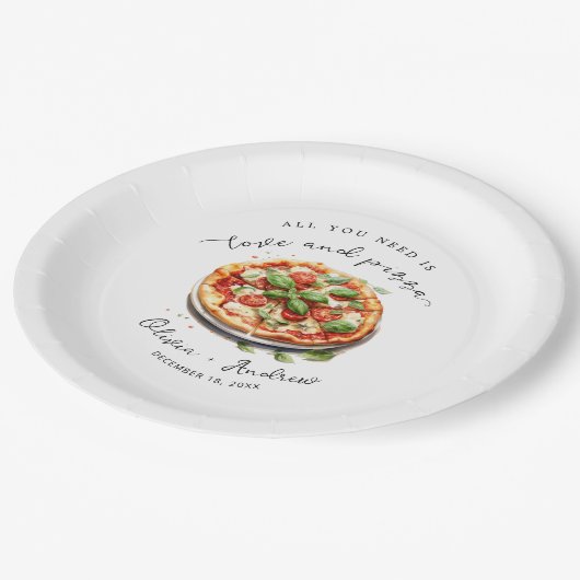 Moderne liefde en pizza repetitie Diner papier Papieren Bordje (Gekanteld)