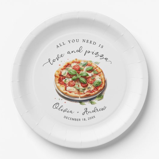 Moderne liefde en pizza repetitie Diner papier Papieren Bordje (Voorkant)