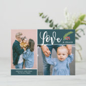 Moderne liefde en vrede Twee foto Blauwgroen Feestdagenkaart (Staand voorkant)