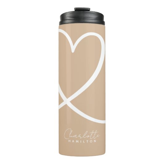 Moderne Liefde Hart Gepersonaliseerd Tan Wit Thermosbeker (Voorkant)