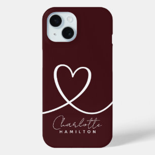Moderne liefde hart gepersonaliseerde aubergine wi iPhone 15 case