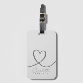 Moderne liefde hart gepersonaliseerde naam grijze  bagagelabel (Voorkant (verticaal))