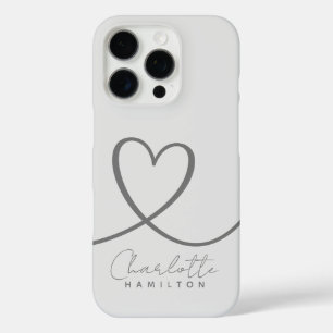 Moderne liefde hart gepersonaliseerde naam grijze  iPhone 16 pro hoesje