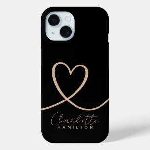 Moderne liefde hart gepersonaliseerde naam zwart t iPhone 15 case