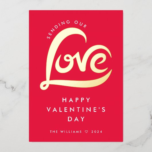 Moderne Liefde Hart Valentijnsdag Foto Folie Feestdagenkaart (Voorkant)