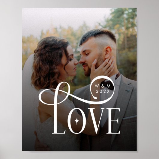 Moderne Liefde Huwelijksfoto Koppels Monogram Poster (Voorkant)