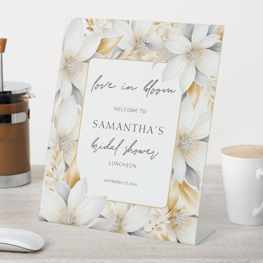 Moderne Liefde in Bloei Bloemrijke Welkom Bruiloft Reclamebord Met Voetstuk (Insitu)