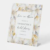 Moderne Liefde in Bloei Bloemrijke Welkom Bruiloft Reclamebord Met Voetstuk (Voorkant)